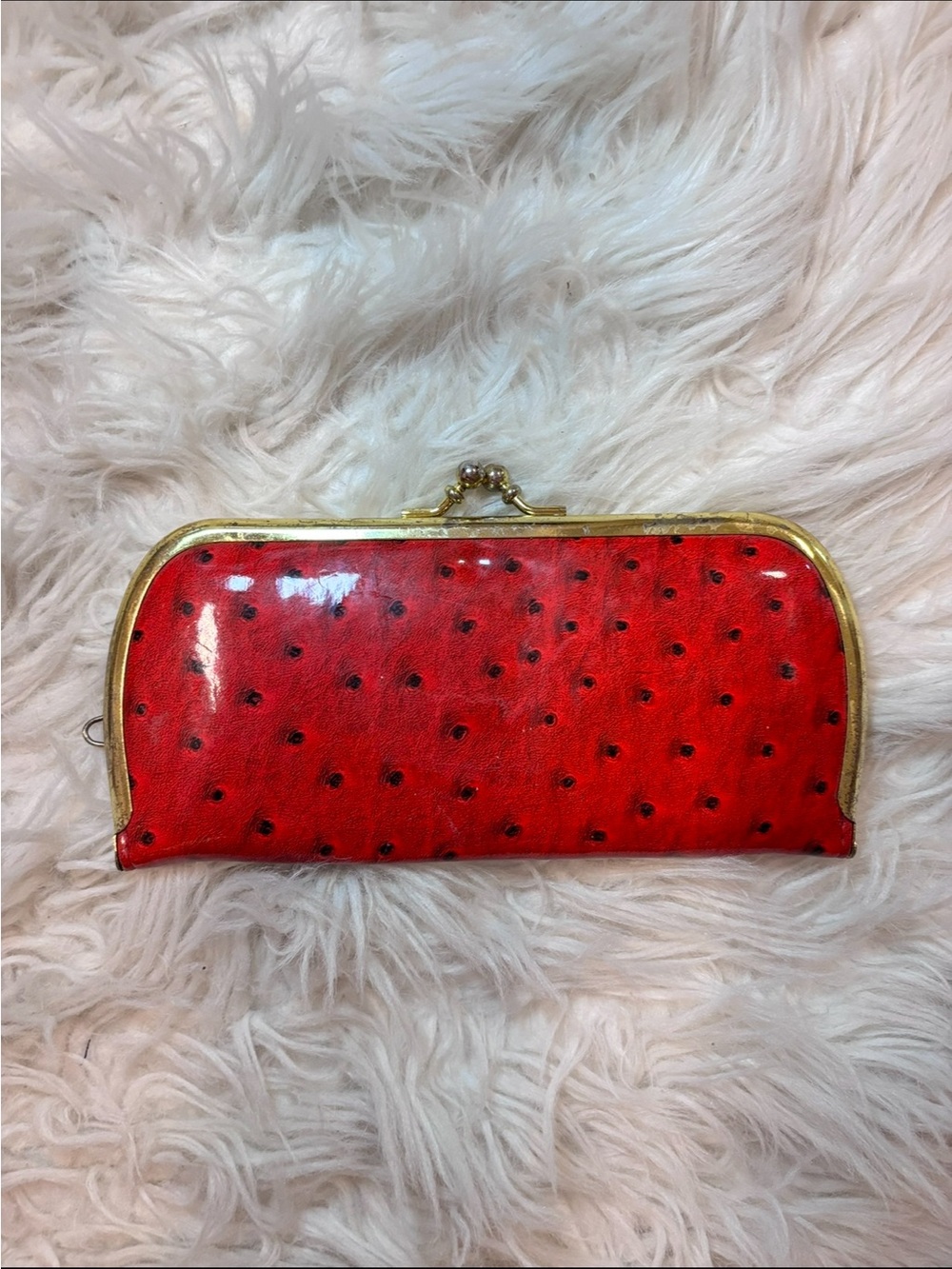 Red Vintage-Style Clutch Wallet with Gold Frame